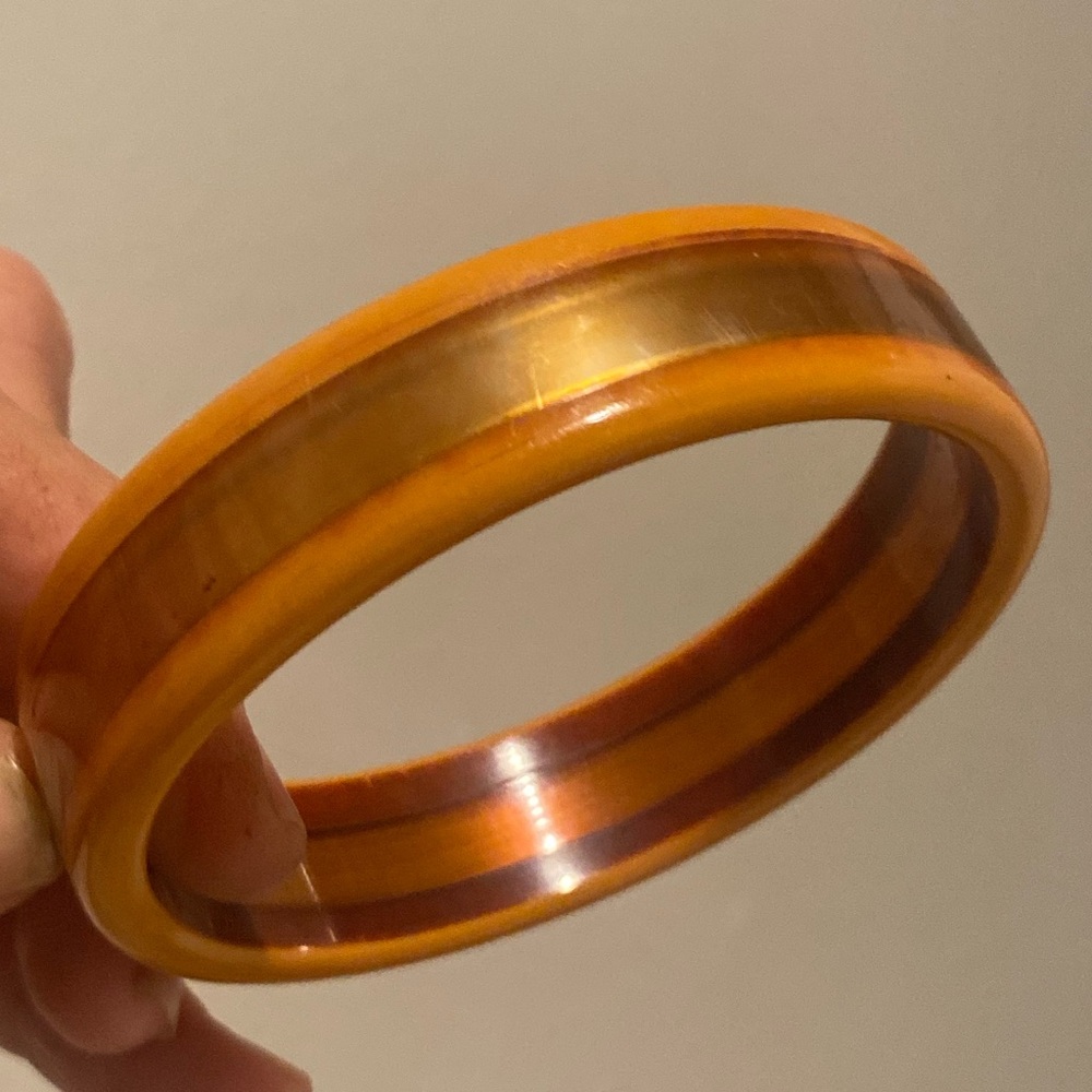 RARE Vintage Bakelite 2 Color Bangle Bracelet Mustard yellow and Amber